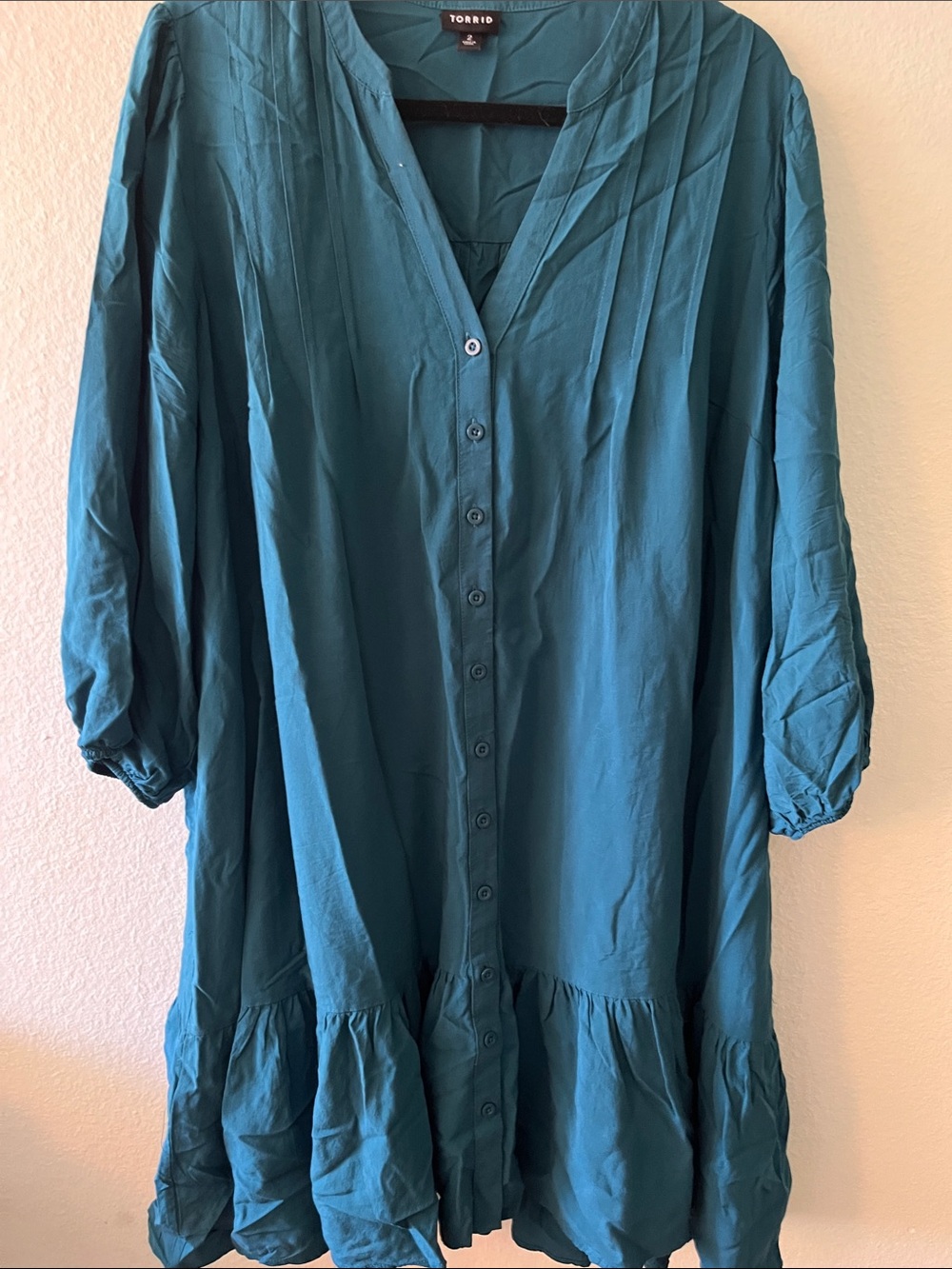 torrid teal button-front peasant tunic dress
